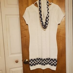 (S fit) White sweater dress with scarf